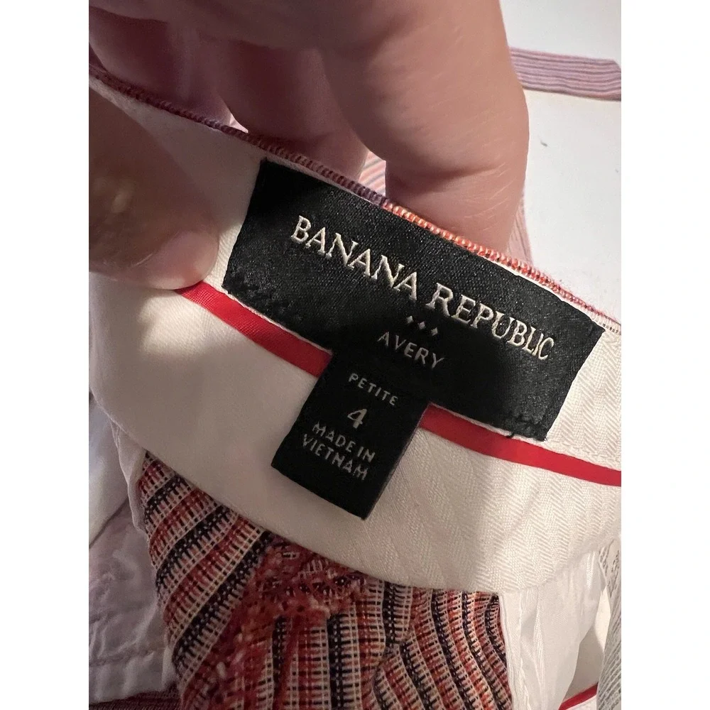 BANANA REPUBLIC Women's Size 4P 4 Petite Pants Striped AVERY Linen Blend Stretch